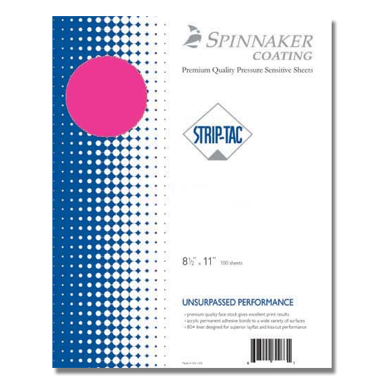 Spinnaker® Strip-Tac Labels PINK Fluorescent 60 lb. Premium Pressure Sensitive 8.5x11 1-1/4