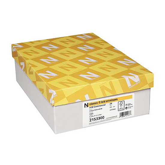 Neenah Paper® Classic Laid Avon Brilliant White 24 lb. Writing No. 6 3/4 Envelopes - Sku: 24018 | 500 ENVELOPES PER BOX